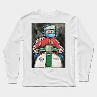 Retro Scooter, Classic Scooter, Scooterist, Scootering, Scooter Rider, Mod Art Long Sleeve T-Shirt